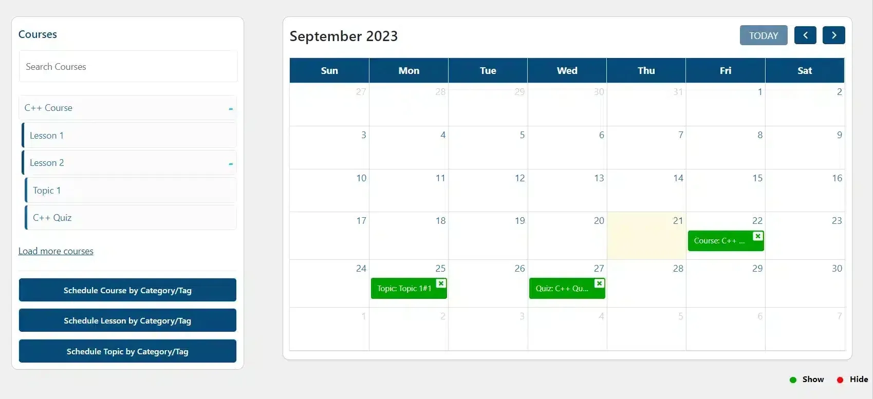 wpinnovators product access scheduler for learndash drag and drop calendar interface image