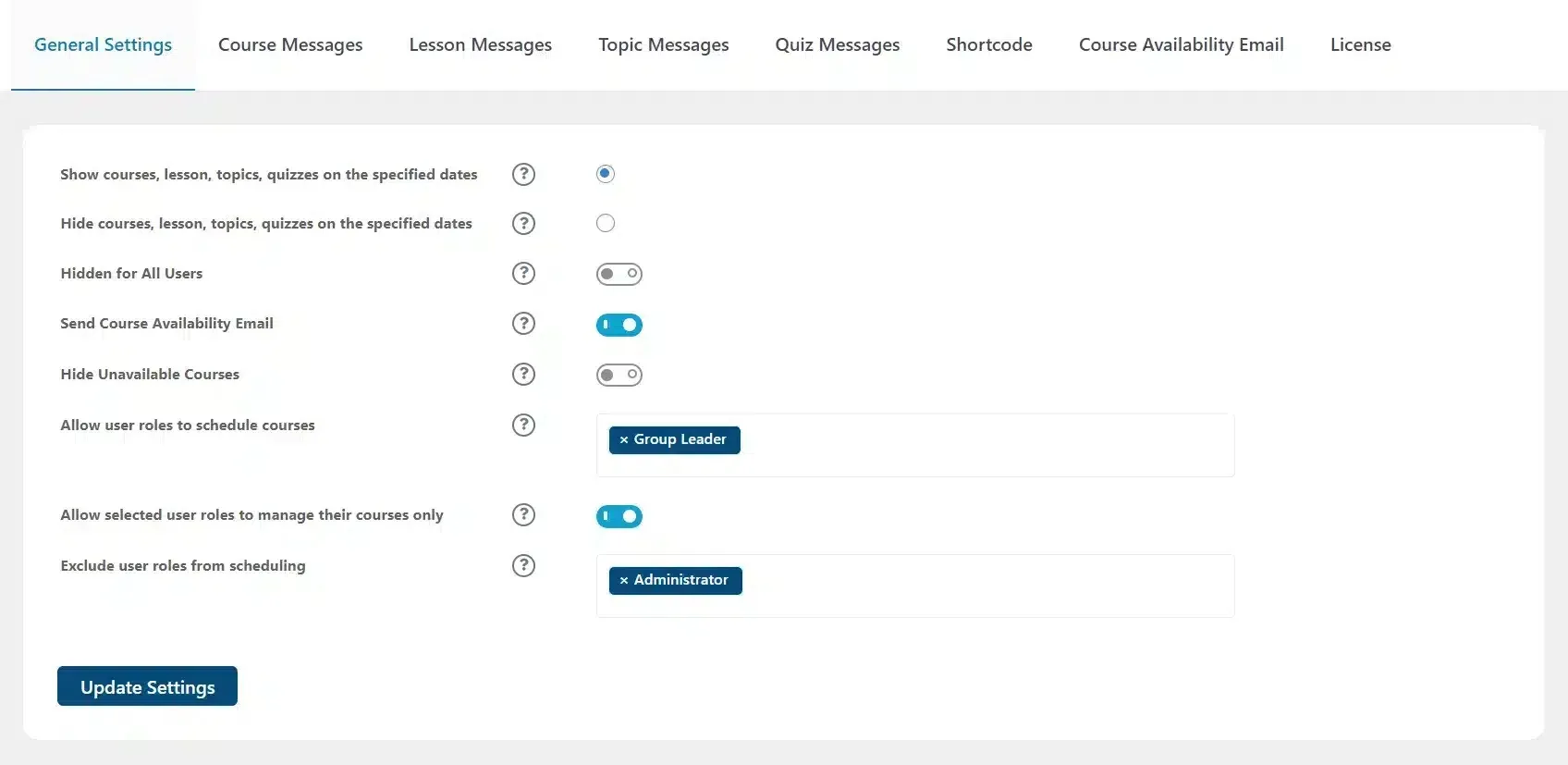 wpinnovators product access scheduler for learndash exclude user roles from scheduling image