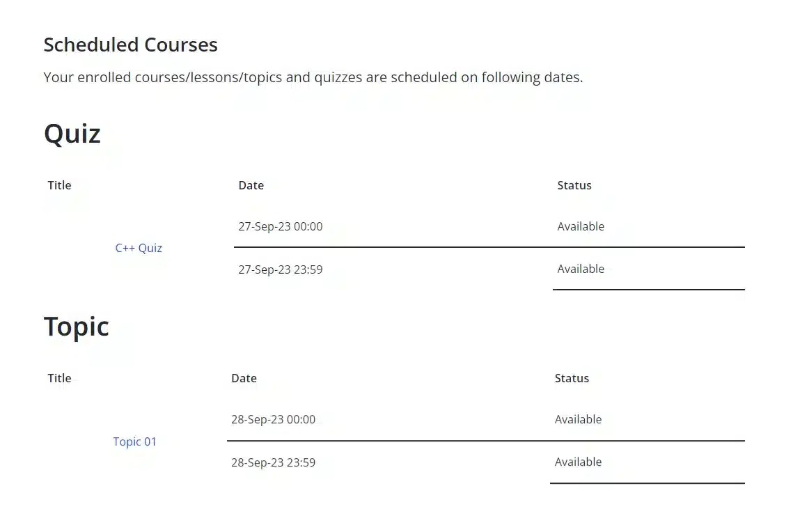 wpinnovators product access scheduler for learndash schedules available at all times image