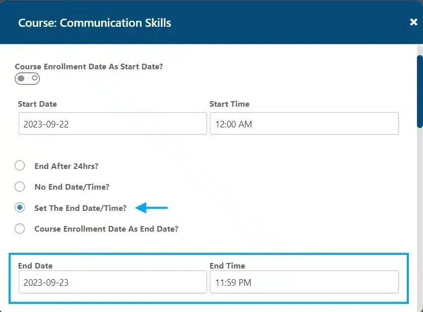 wpinnovators product access scheduler for learndash select end date image