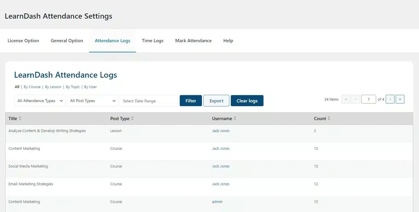 wpinnovators product attendance management for learndash attendance logs image