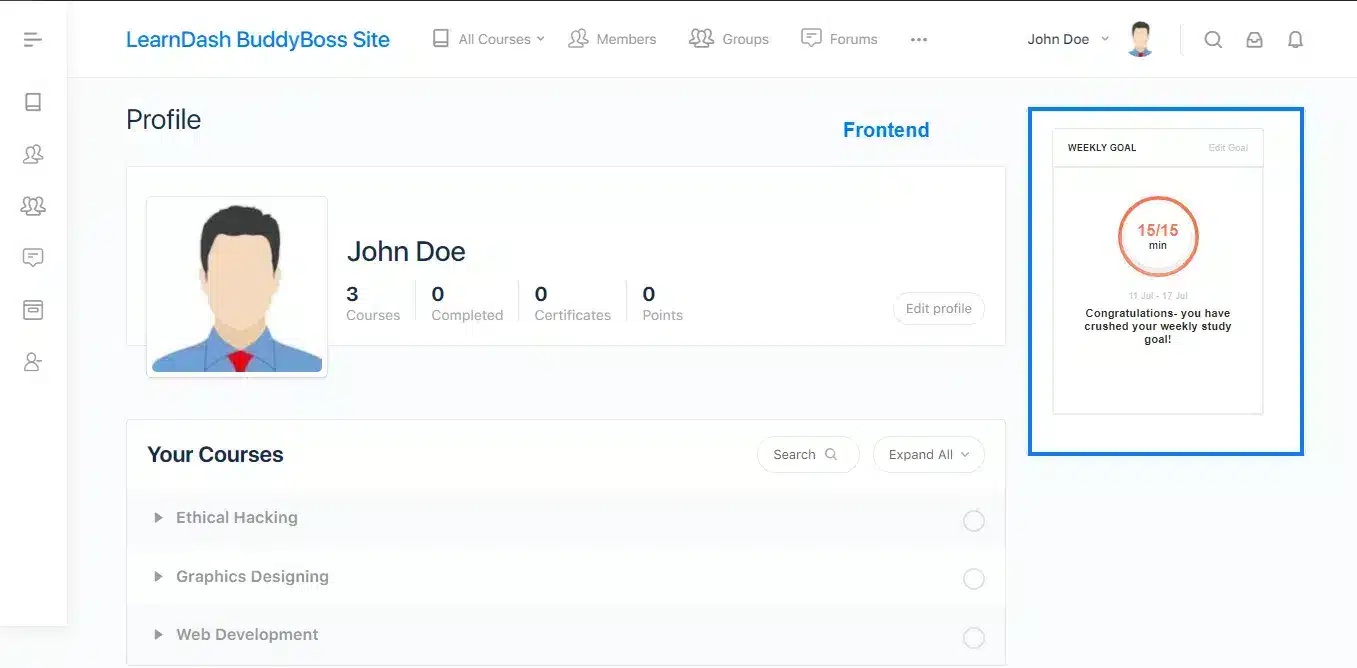 wpinnovators product learning goals for learndash enhance user experience with a widget on learndash profile page image