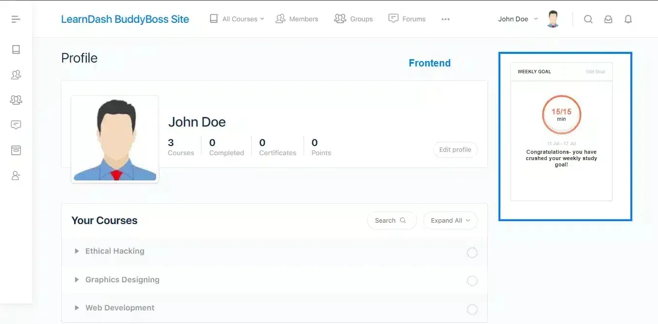 wpinnovators product learning goals for learndash enhance user experience with a widget on learndash profile page image
