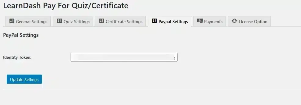 wpinnovators product paid access to quiz and certificate for learndash paypal settings image