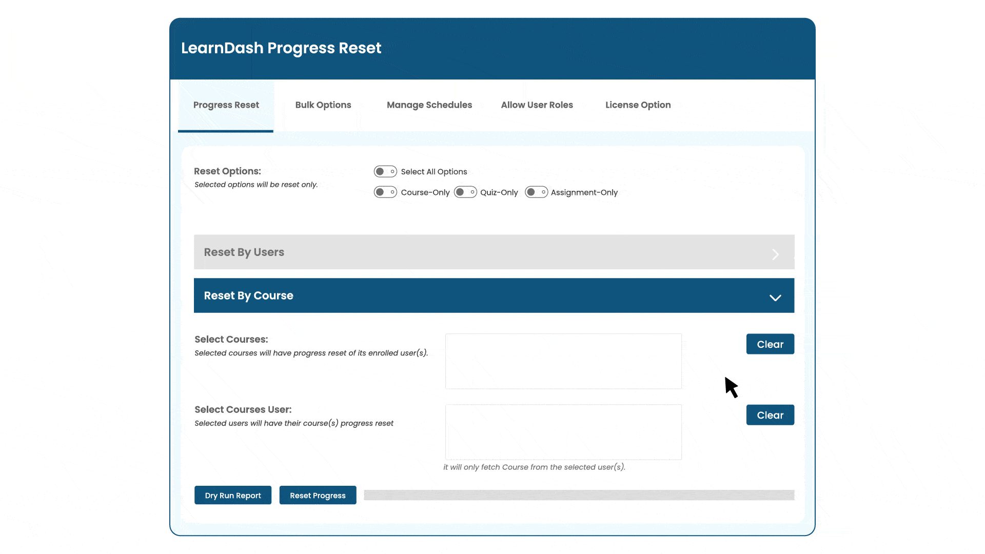 wpinnovators product progress reset for learndash combinations of courses and users image