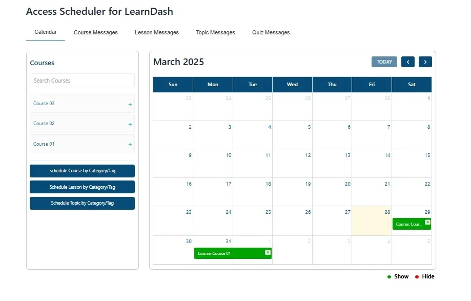 wpinnovators product access scheduler for learndash frontend course scheduling image