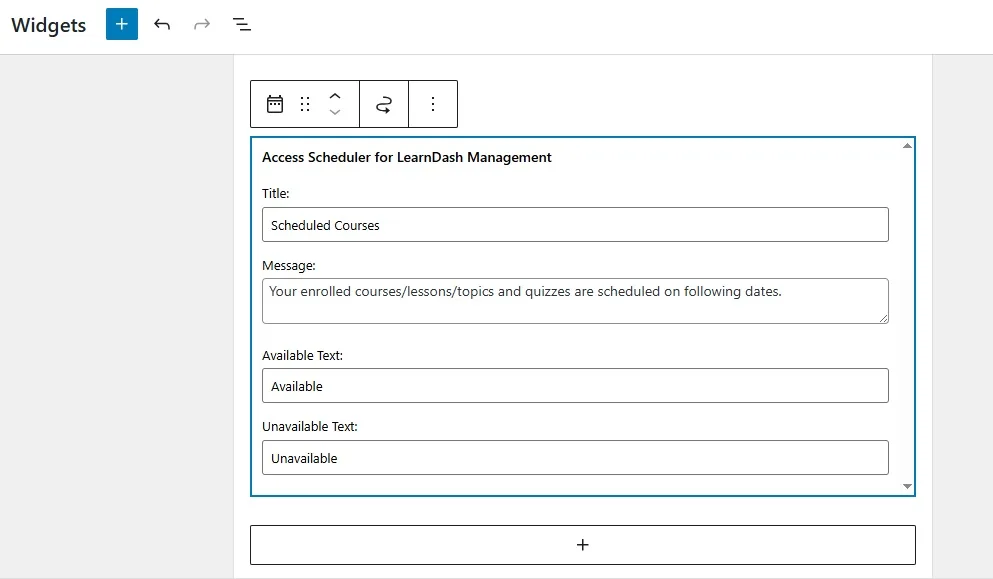 wpinnovators product access scheduler for learndash widget backend image
