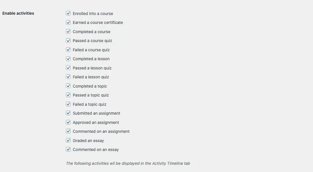 wpinnovators product activity timeline for learndash select activities image