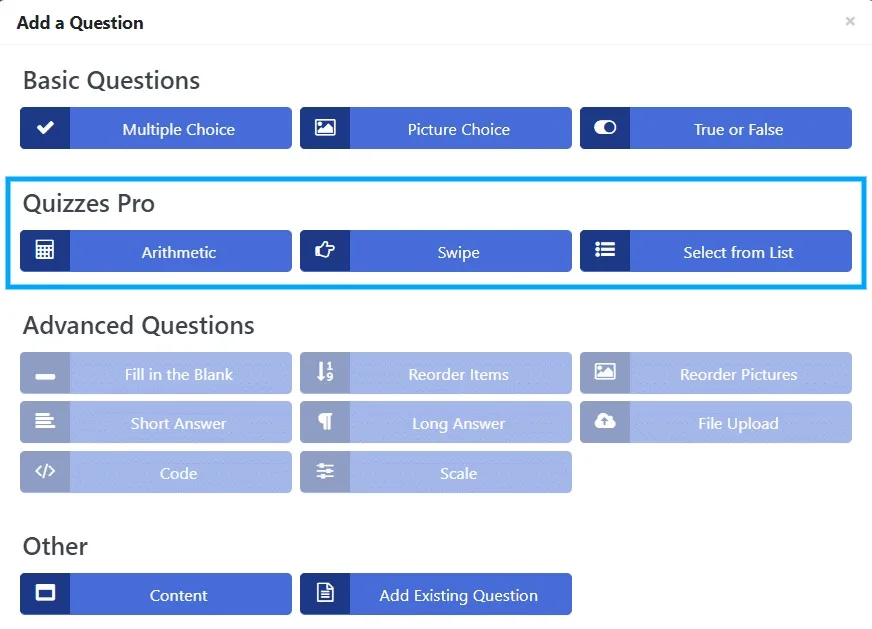 wpinnovators product advanced questions for lifterlms question types image