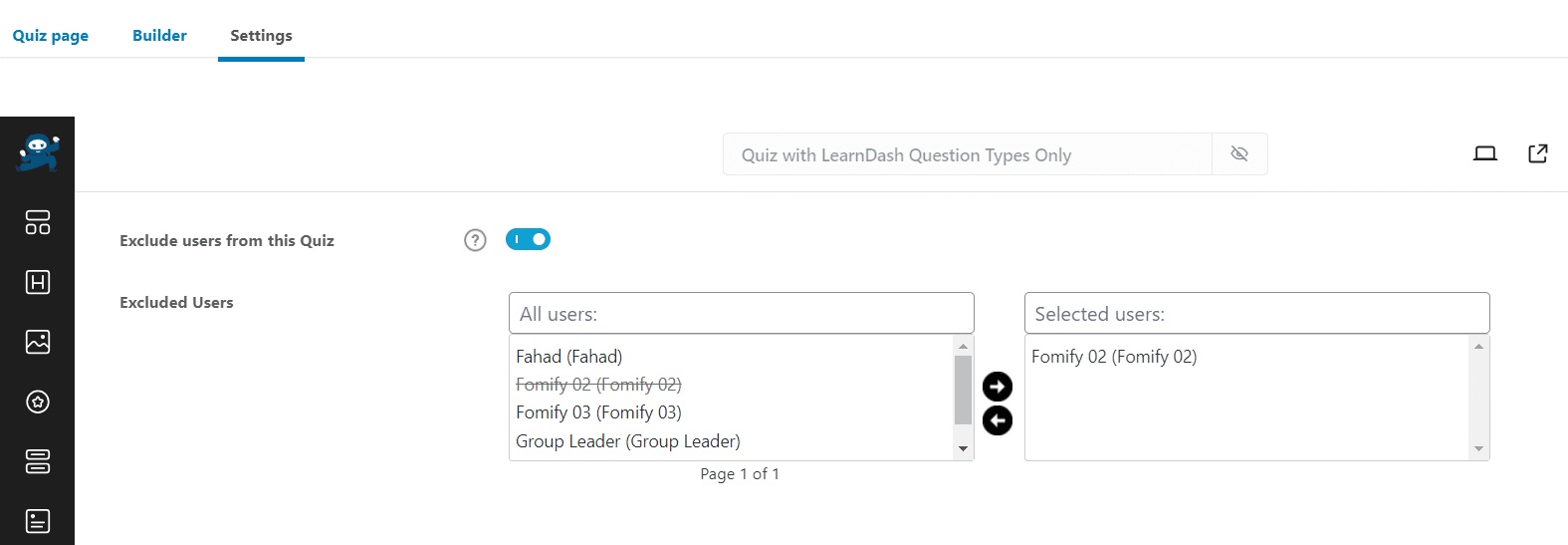 wpinnovators product advanced quizzes for learndash exclude users image