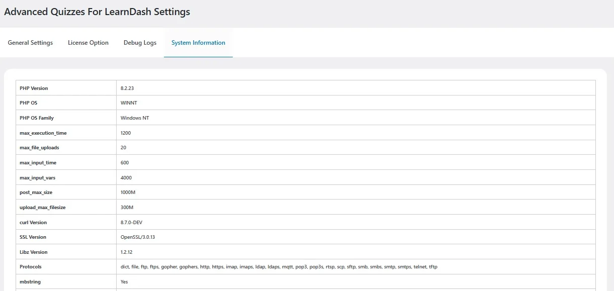 wpinnovators product advanced quizzes for learndash system information image