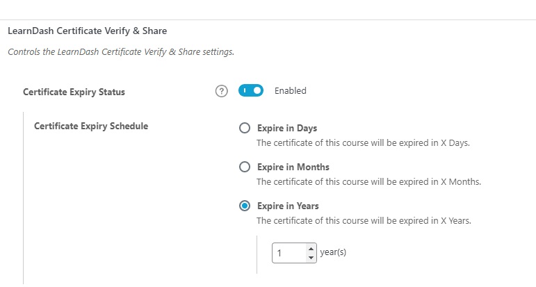 wpinnovators product certificate verify and share for learndash certificate expiry status