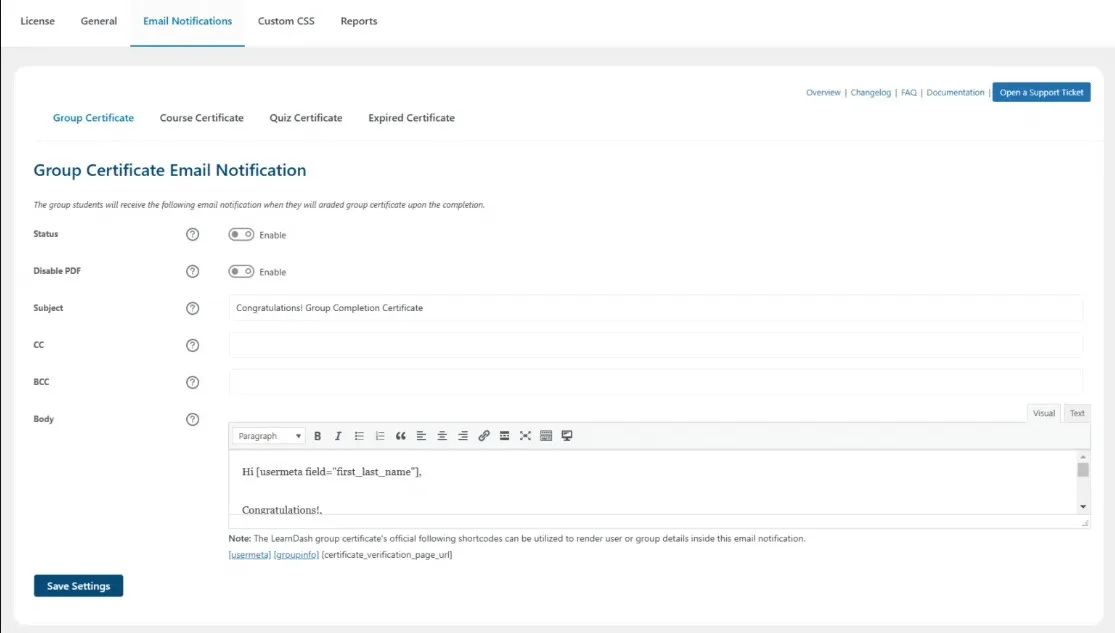 wpinnovators product certificate verify and share for learndash group certificate email notification image