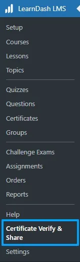 wpinnovators product certificate verify and share for learndash main menu image