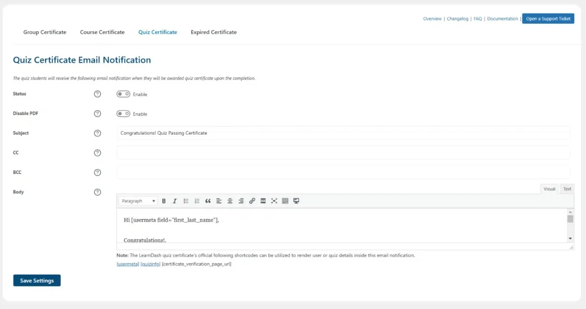 wpinnovators product certificate verify and share for learndash quiz certificate email notification image