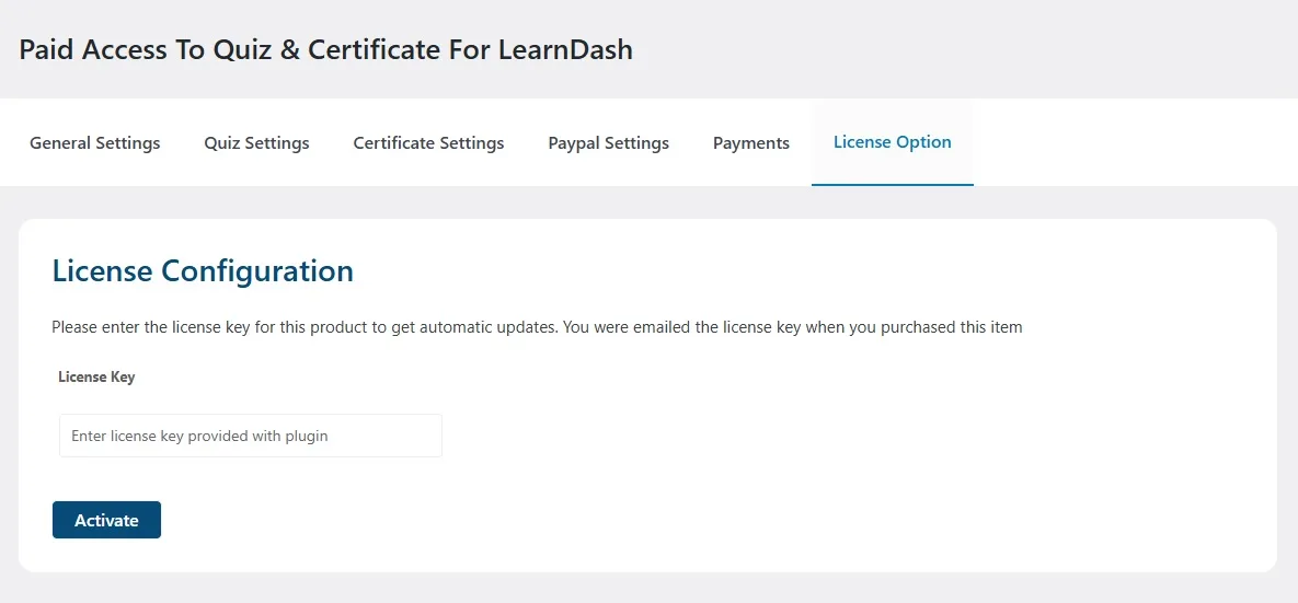 wpinnovators product paid access to quiz and certificate for learndash licensing image