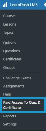 wpinnovators product paid access to quiz and certificate for learndash main menu image