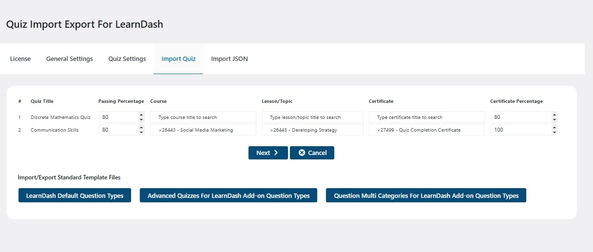 wpinnovators product quiz import export for learndash bulk import image