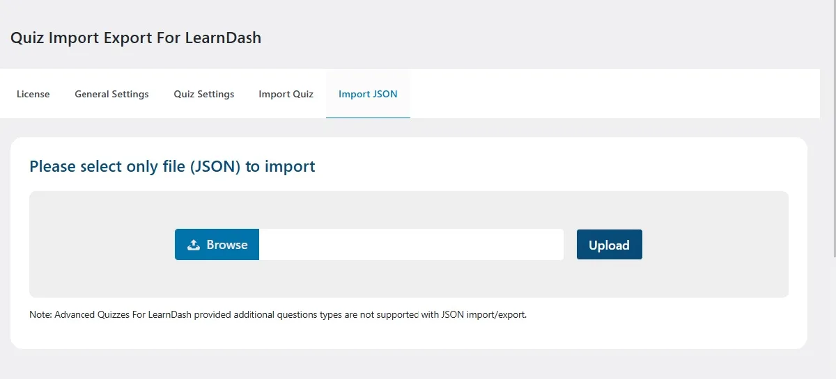wpinnovators product quiz import export for learndash json import image