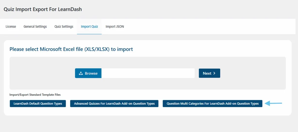 wpinnovators product quiz import export for learndash multi question categories support image