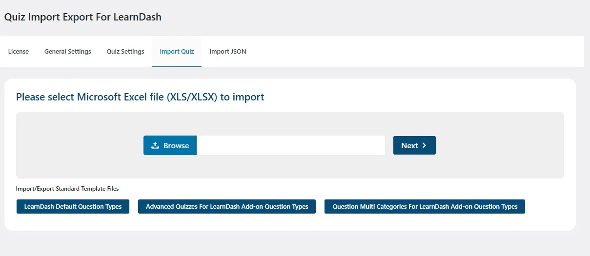 wpinnovators product quiz import export for learndash single quiz import image