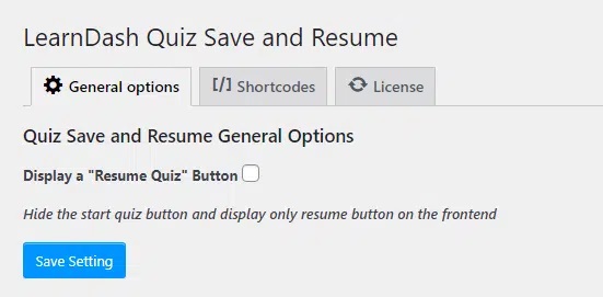 wpinnovators product quiz save and resume for learndash general options image