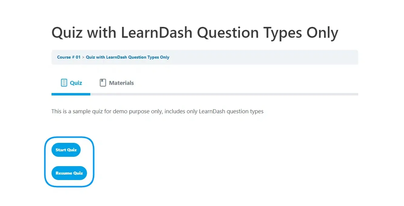 wpinnovators product quiz save and resume for learndash start quiz and resume quiz buttons on the frontend image
