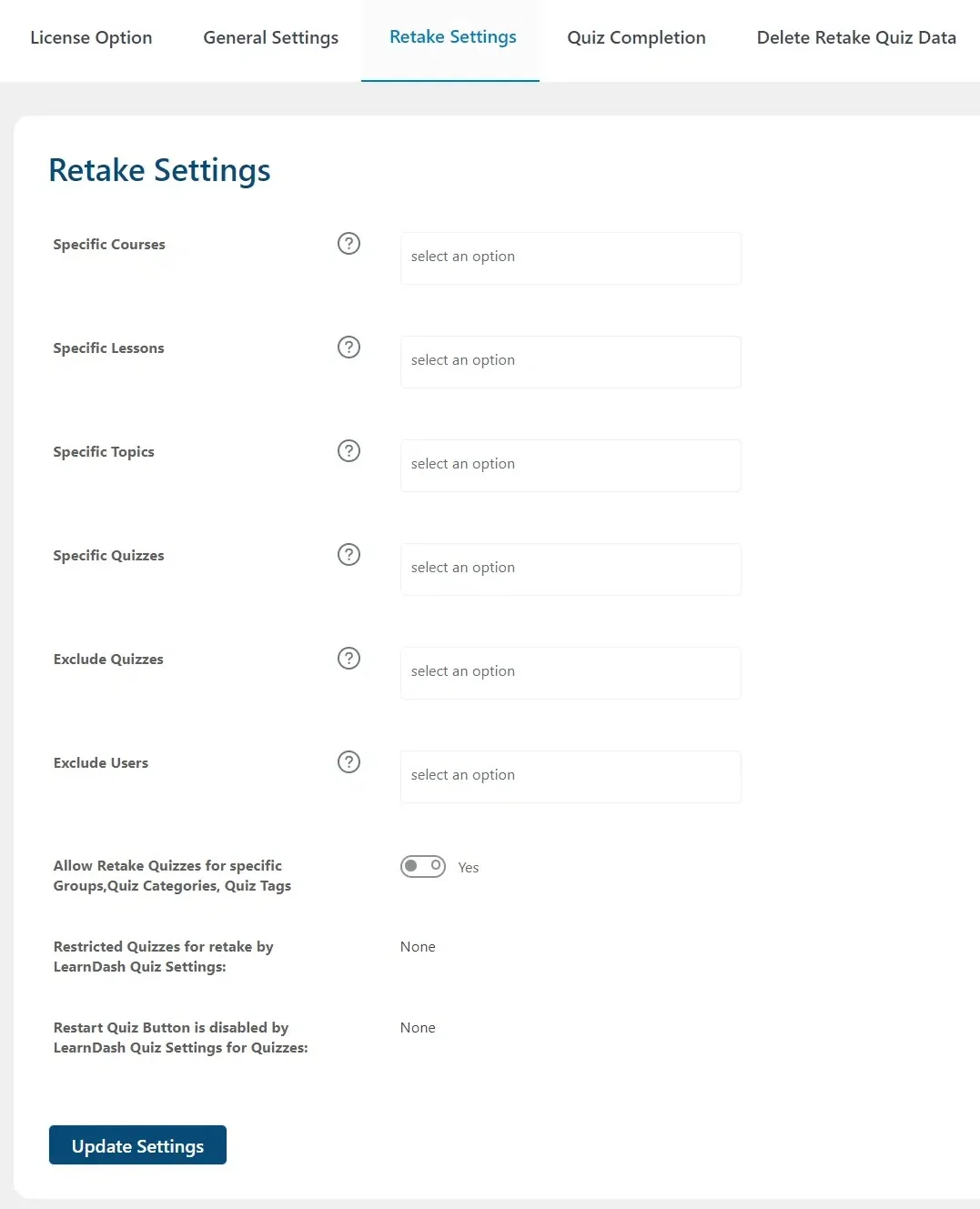 wpinnovators product retake quiz for learndash retake settings image wpinnovators product retake quiz for learndash retake settings image