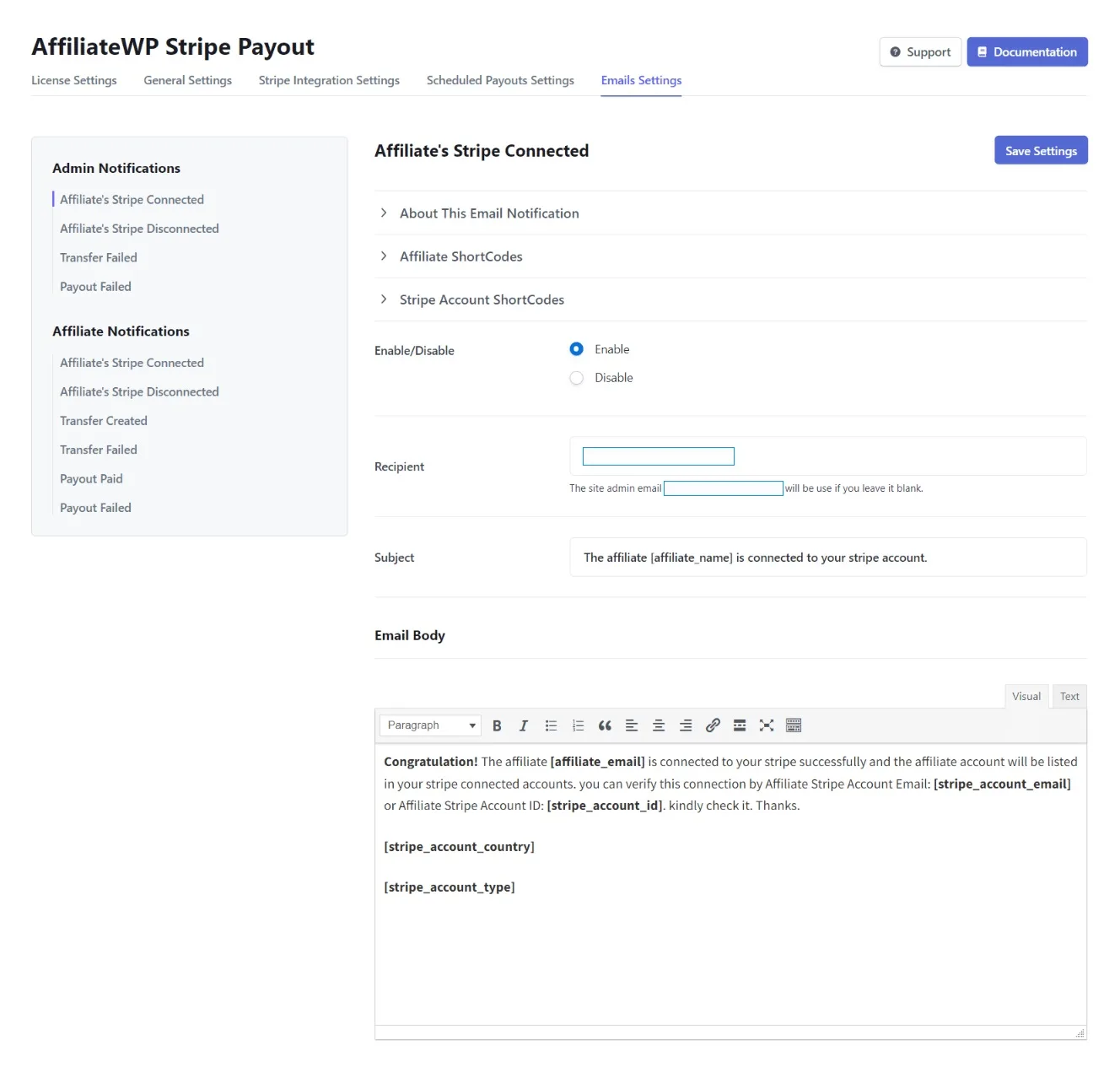 wpinnovators product stripe payout for affiliatewp emails settings image