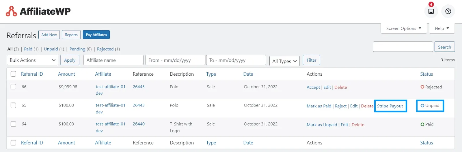 wpinnovators product stripe payout for affiliatewp referrals listing screen stripe payout image