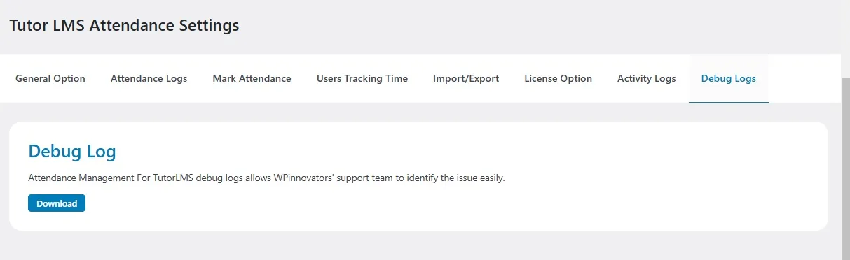 wpinnovators product attendance management for tutorlms debug logs image