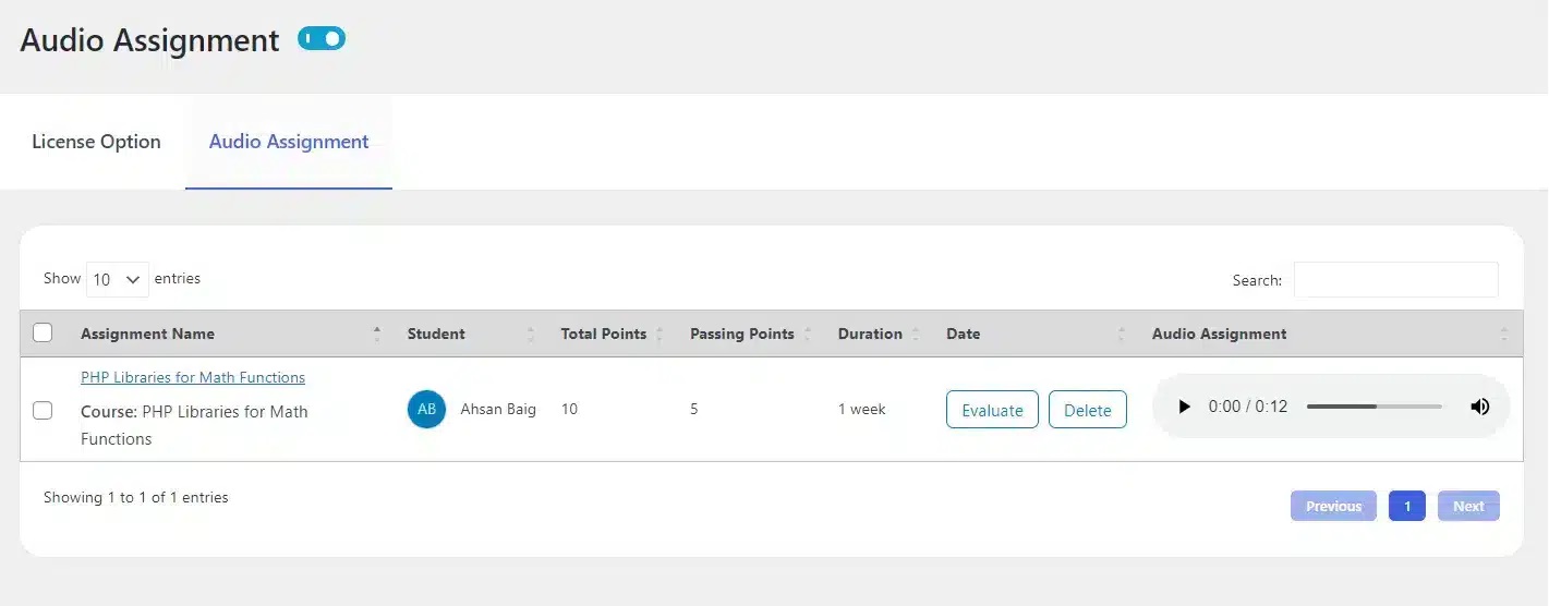 wpinnovators product audio assignment for tutorlms audio assignment backend listing image