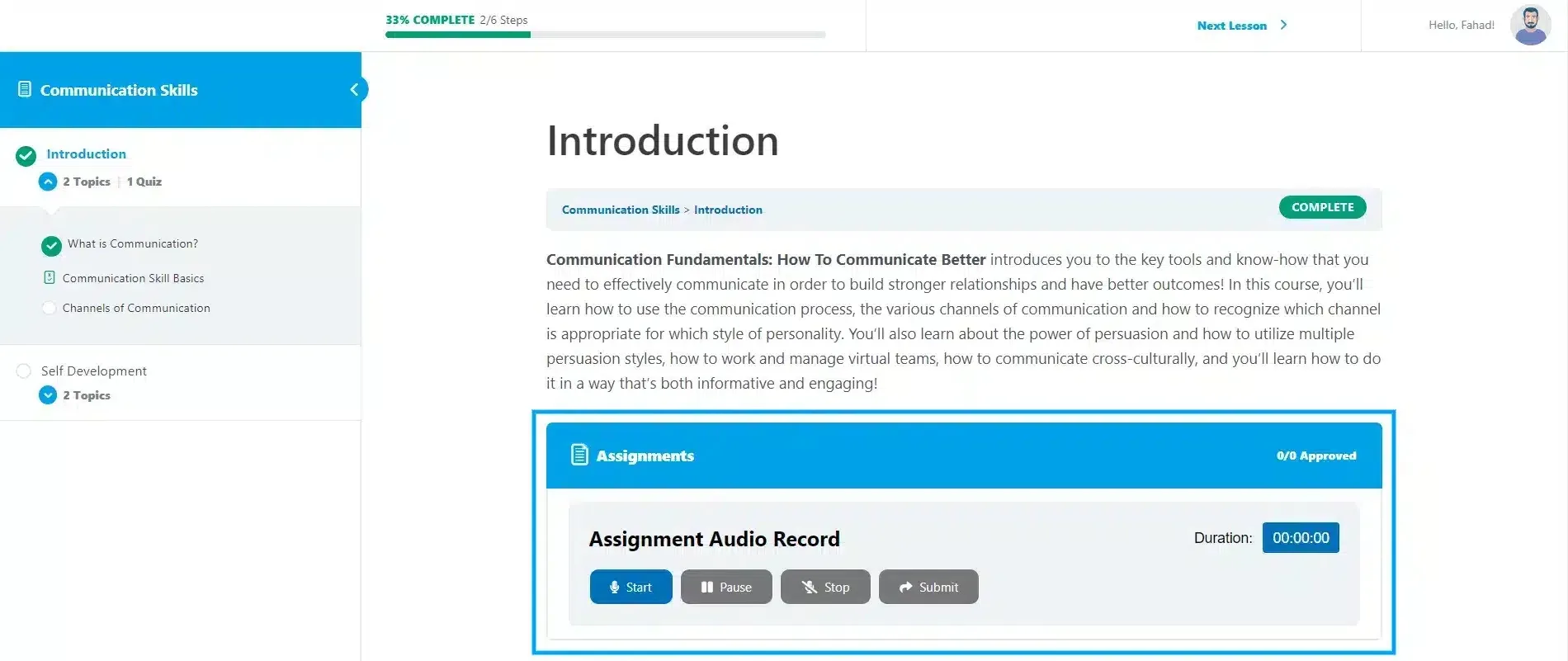wpinnovators product audio assignment for learndash audio assignment frontend image