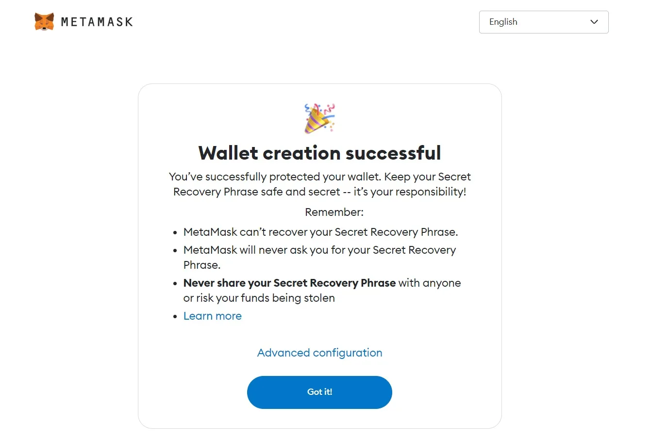 wpinnovators product metamask payment gateway for woocommerce wallet creation successful image