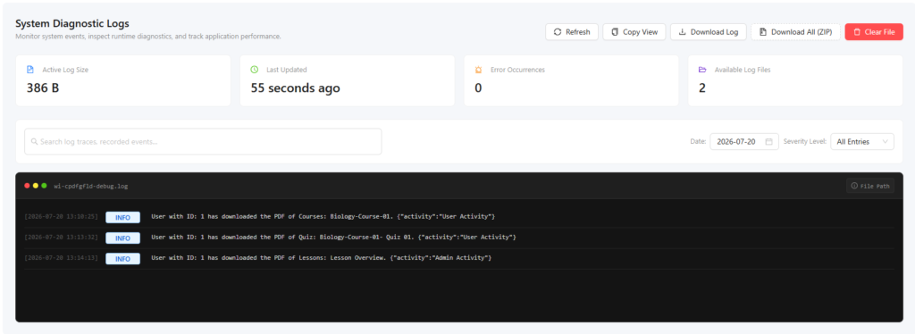wpinnovators product course pdf generator for learndash debug logs image wpinnovators product course pdf generator for learndash debug logs image