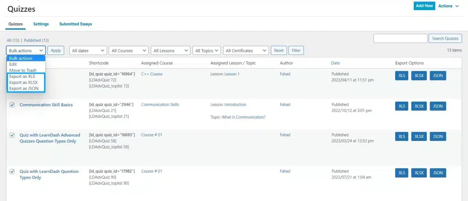 wpinnovators product quiz reports for learndash bulk actions image