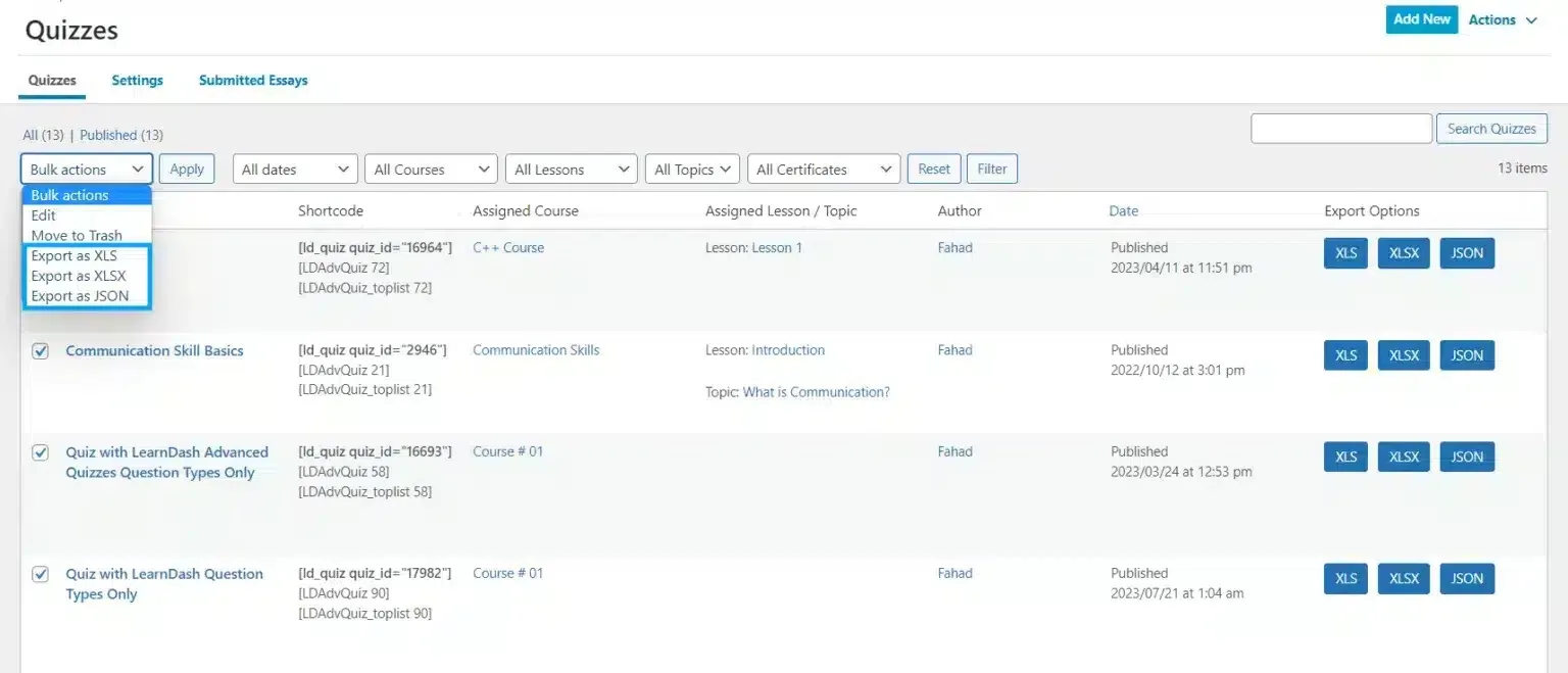 wpinnovators product quiz reports for learndash bulk actions image