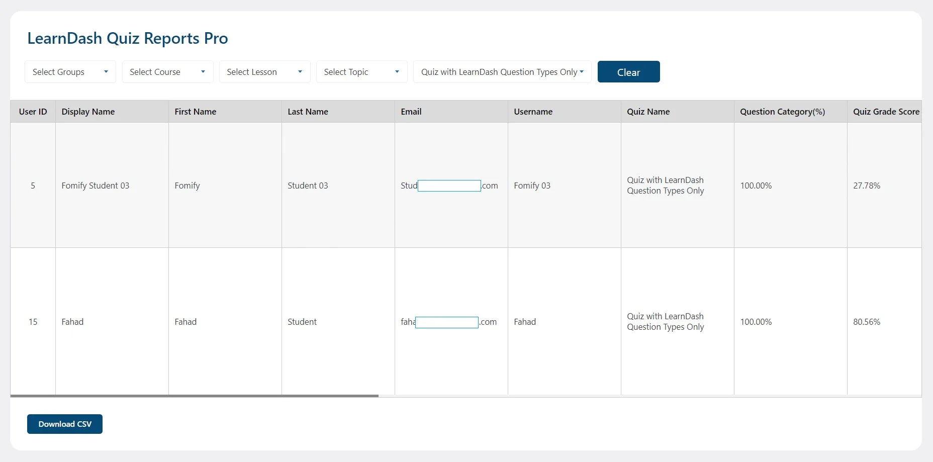 wpinnovators product quiz reports for learndash report image