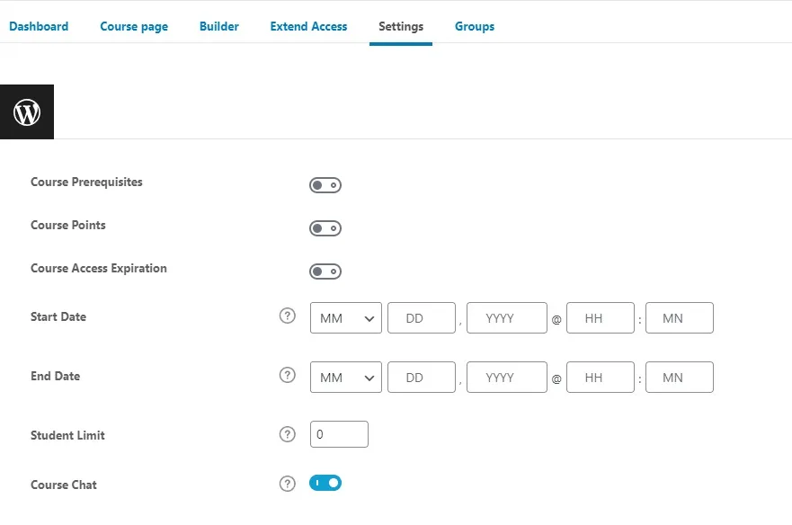wpinnovators product student chat for learndash specific course chat settings image