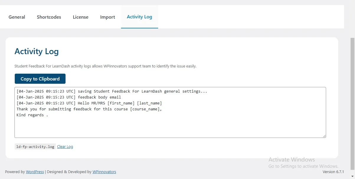 wpinnovators product student feedback for learndash activity log image wpinnovators product student feedback for learndash activity log image