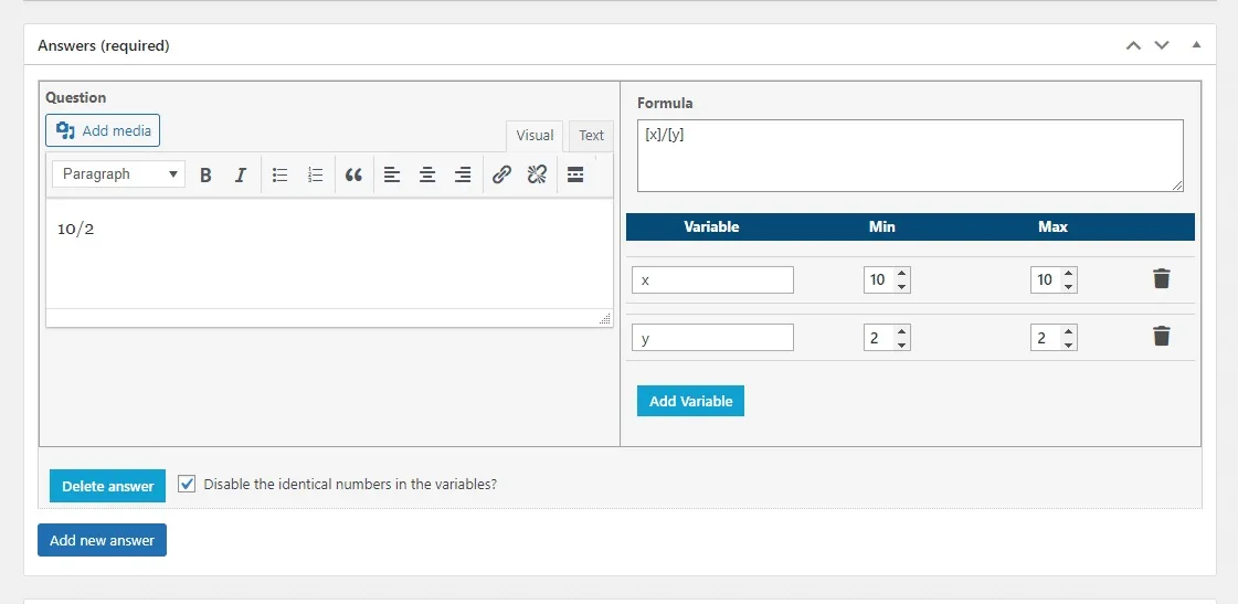 wpinnovators product advanced quizzes for learndash calculation formula division settings image