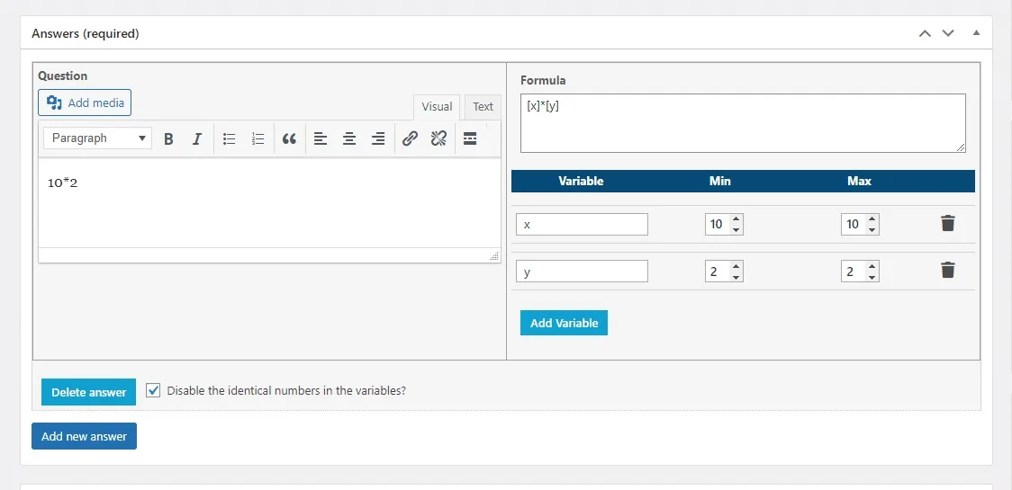 wpinnovators product advanced quizzes for learndash calculation formula multiplication settings image