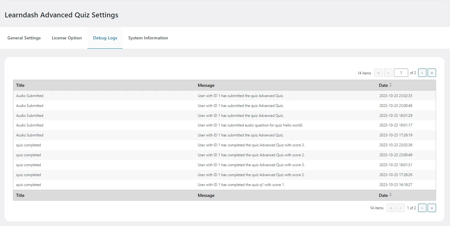 wpinnovators product advanced quizzes for learndash debug logs image