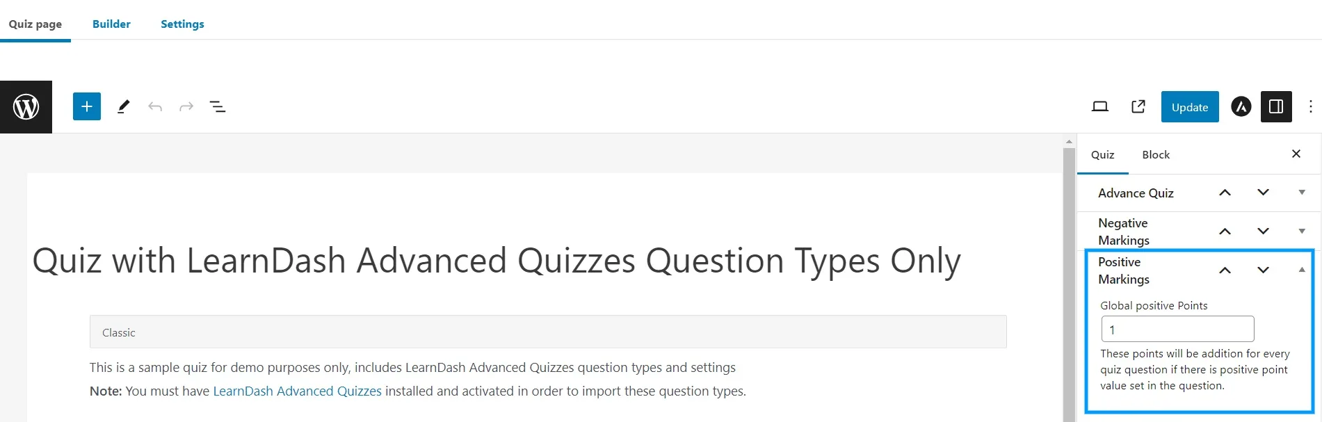 wpinnovators product advanced quizzes for learndash positive marking settings image