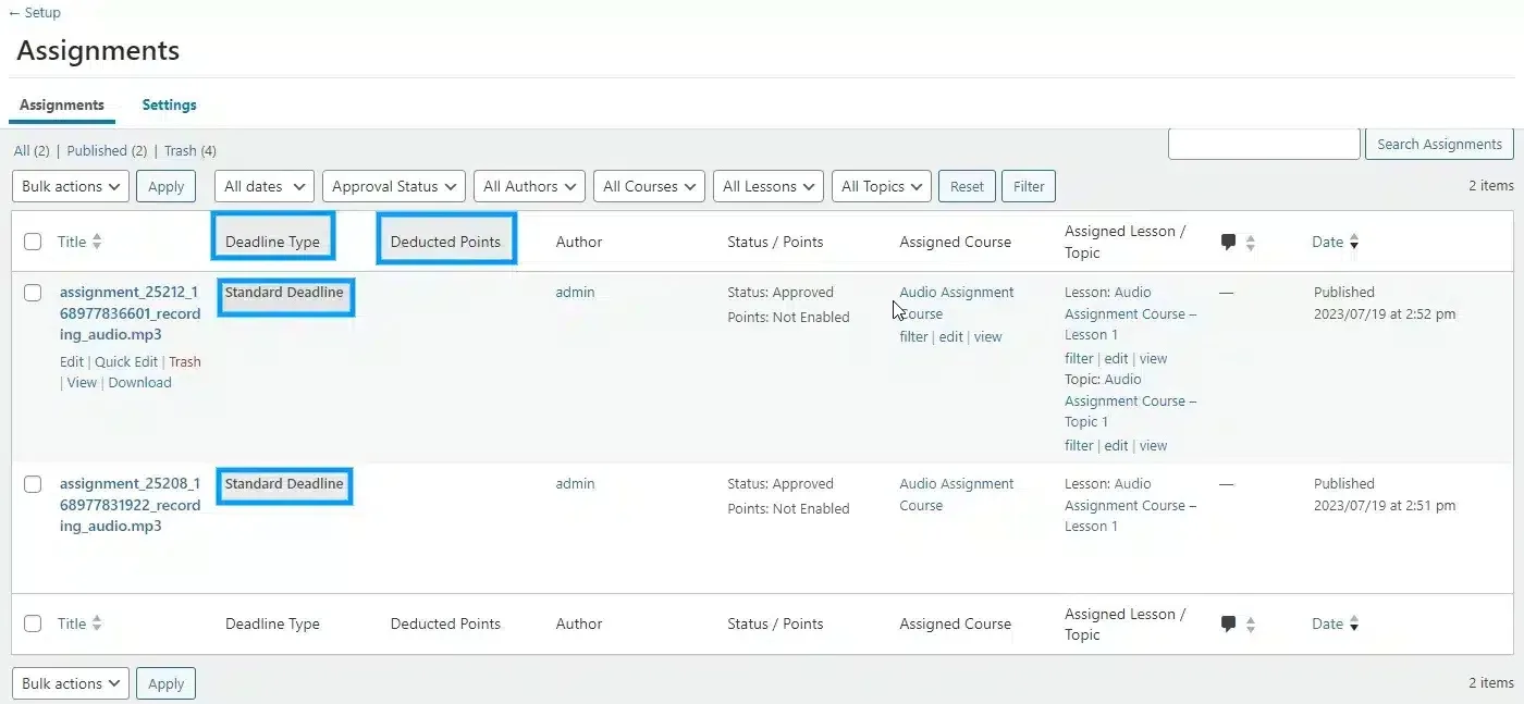 wpinnovators product assignment deadline for learndash approved assignments image