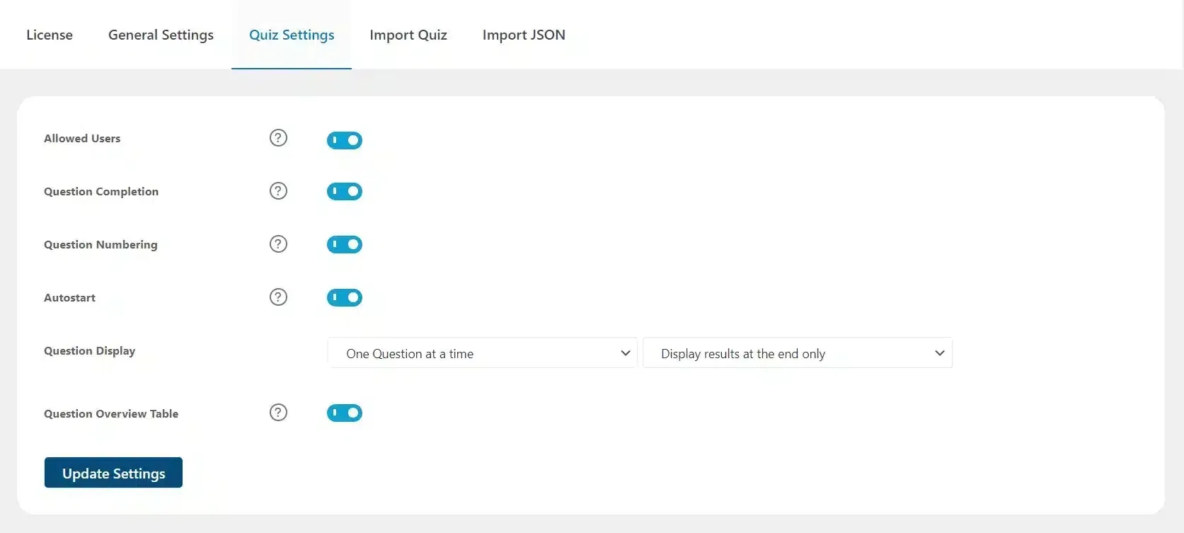 wpinnovators product quiz import export for learndash quiz settings image