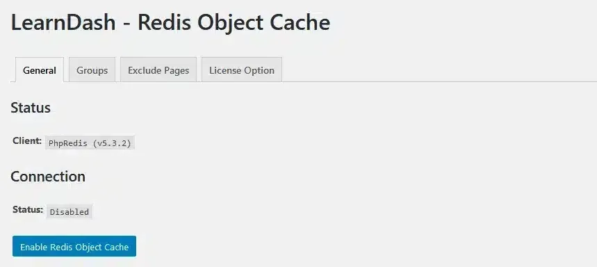 wpinnovators product redis object cache for learndash general settings enable redis object cache image