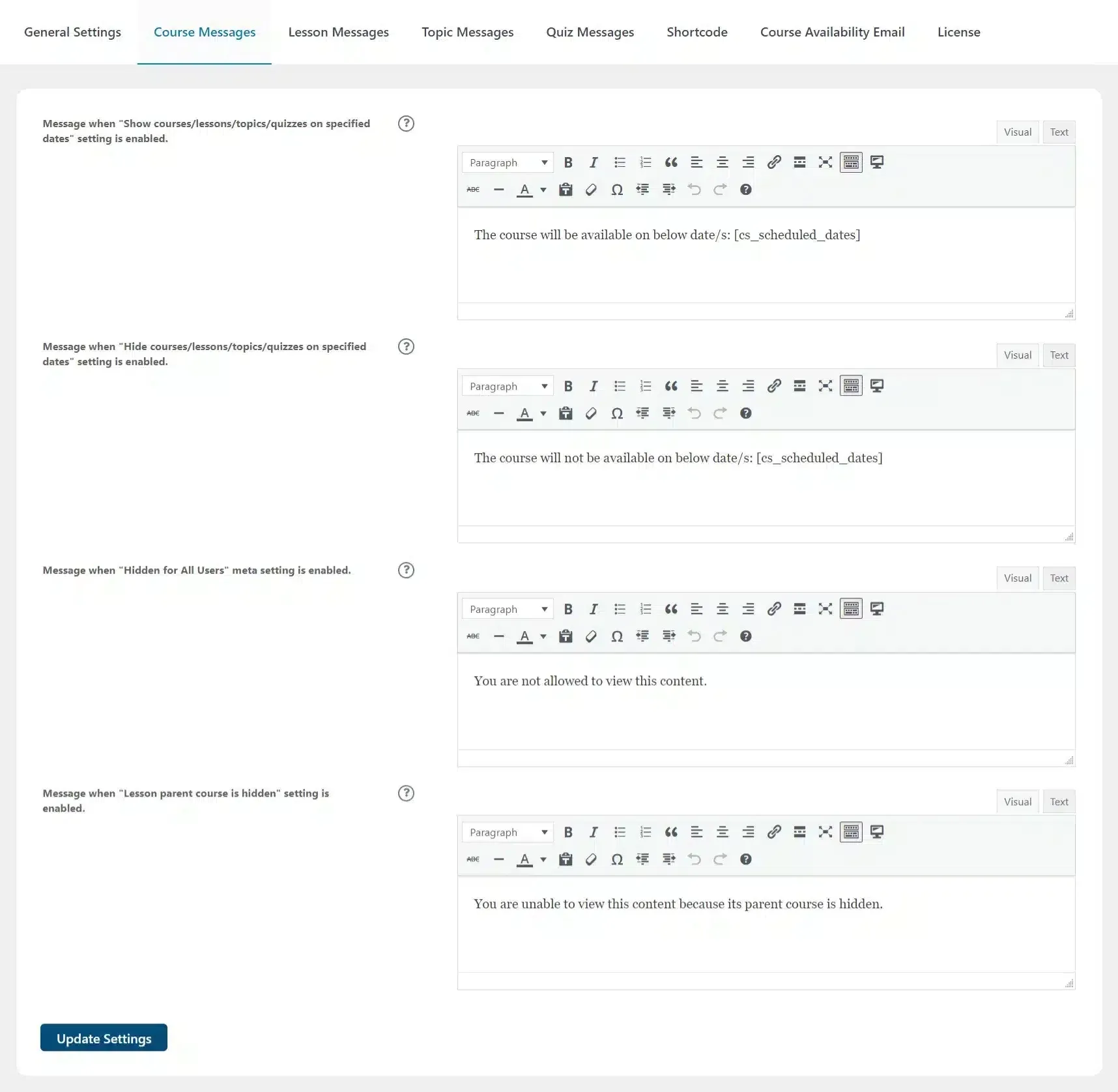 wpinnovators product access scheduler for learndash course messages image