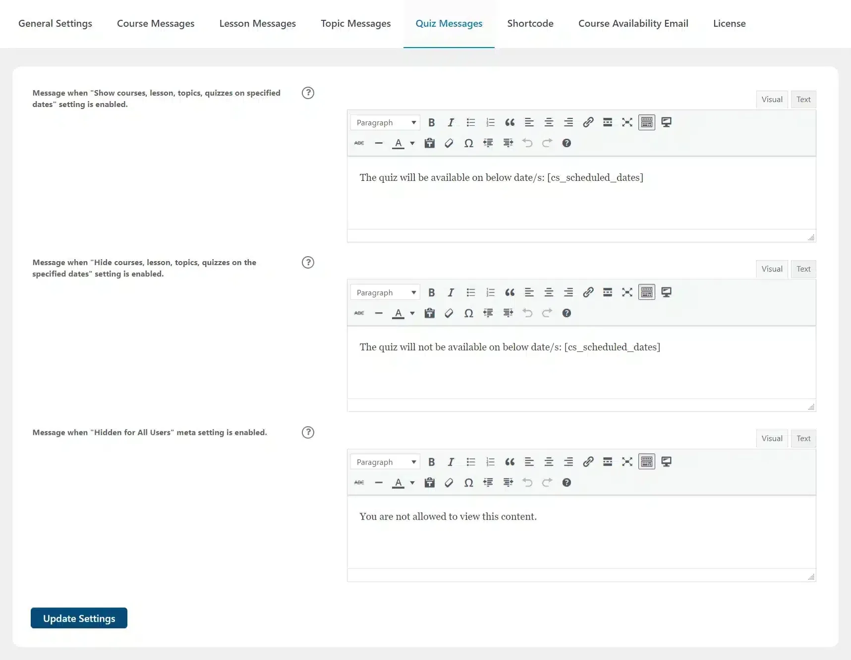 wpinnovators product access scheduler for learndash quiz messages image