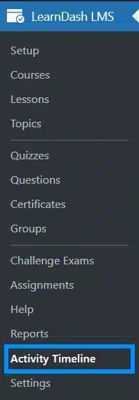wpinnovators product activity timeline for learndash main menu image